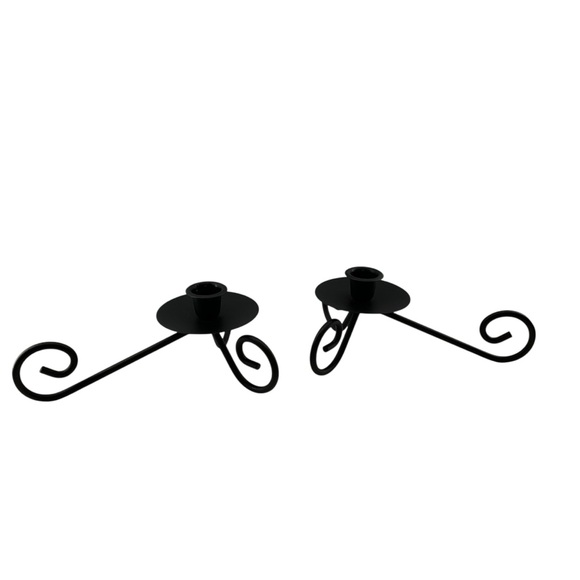 UNBRANDED Other - vtg Wrought Iron Candle Holders Flat Black